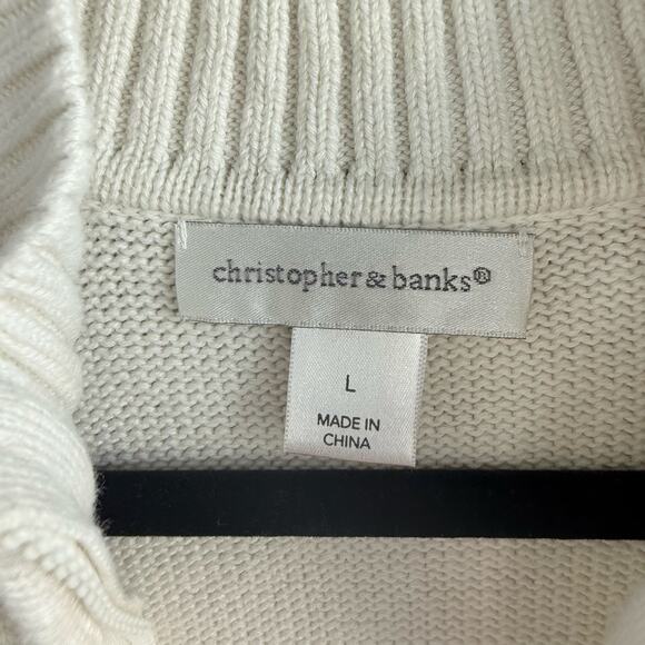 Christopher & Banks Cardigan Textured Knit Full Zip Sweater Costal Grandma L - Picture 3 of 6